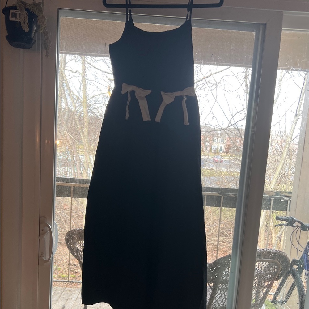 Moon River Black Maxi Dress with White Tie Accents